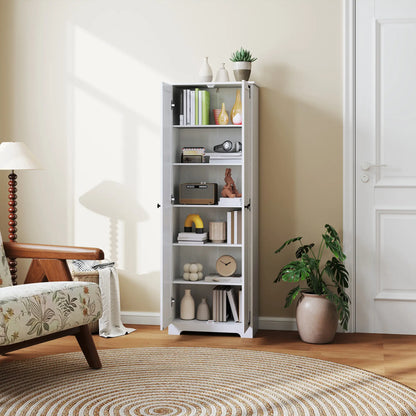67" Farmhouse Pantry Cabinet, 2 Doors, Adjustable Shelves, Distressed, White Storage Cabinets at Gallery Canada