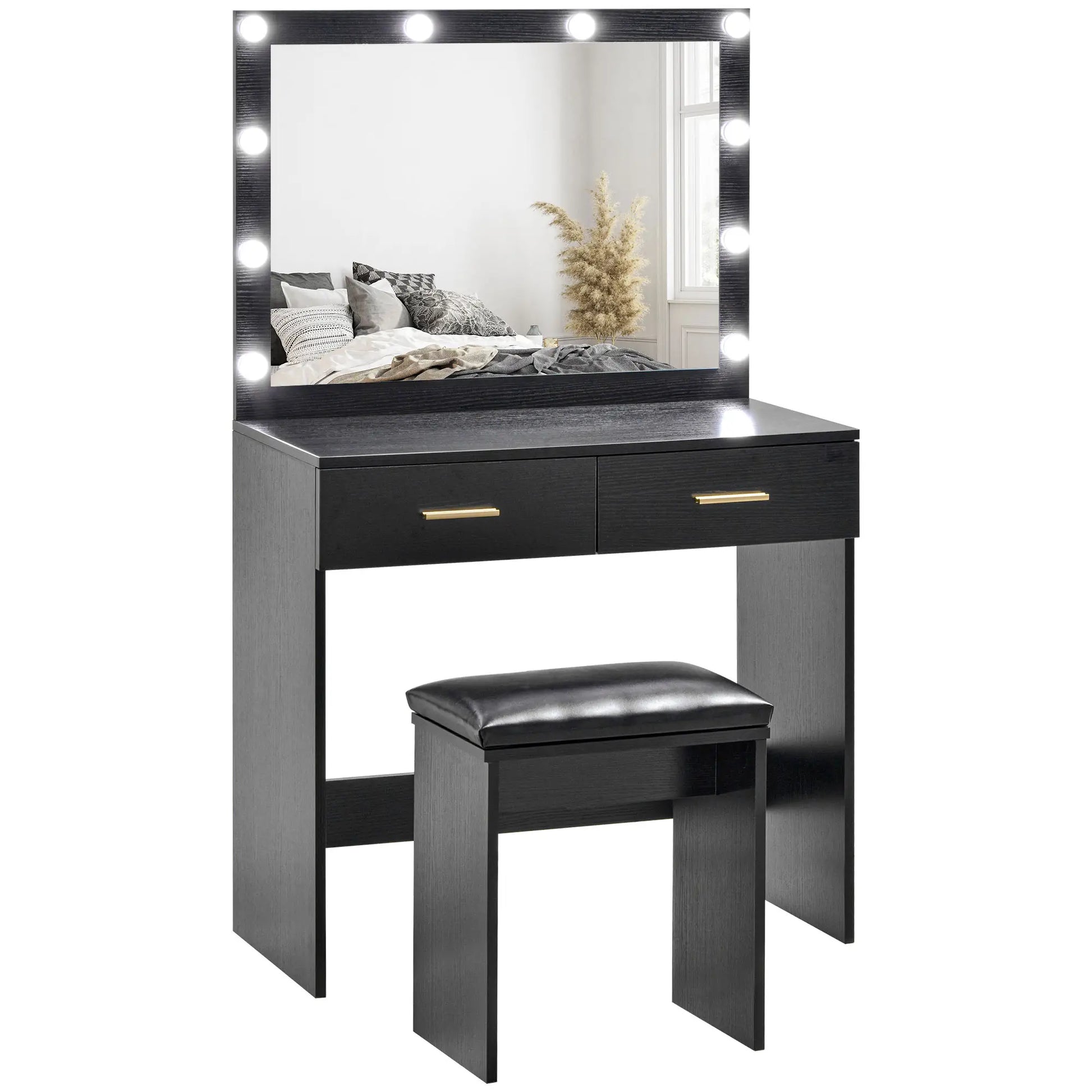 Makeup Vanity Desk Set with Stool, LED Mirror, Drawers, Black Dressing & Vanity Tables at Gallery Canada