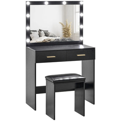 Makeup Vanity Desk Set with Stool, LED Mirror, Drawers, Black Dressing & Vanity Tables at Gallery Canada