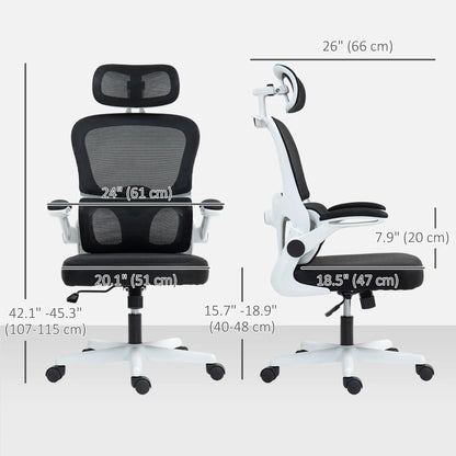 Mesh Office Chair, Ergonomic Desk Chair, Flip-Up Armrest, Adjustable Lumbar Support, Black Office Chairs at Gallery Canada