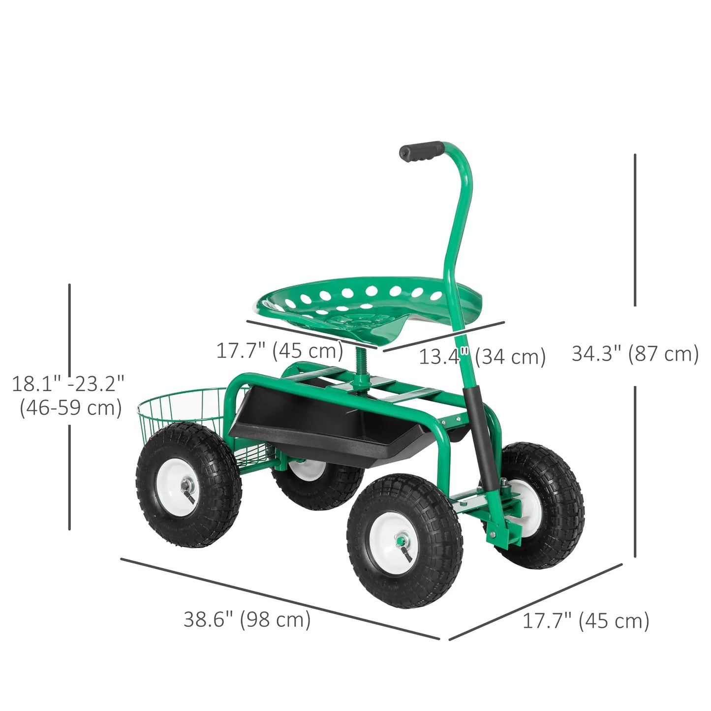 Garden Scooter, Rolling Cart, Adjustable Seat, Tool Tray, Bucket Basket, Green, Black Garden Accessories at Gallery Canada