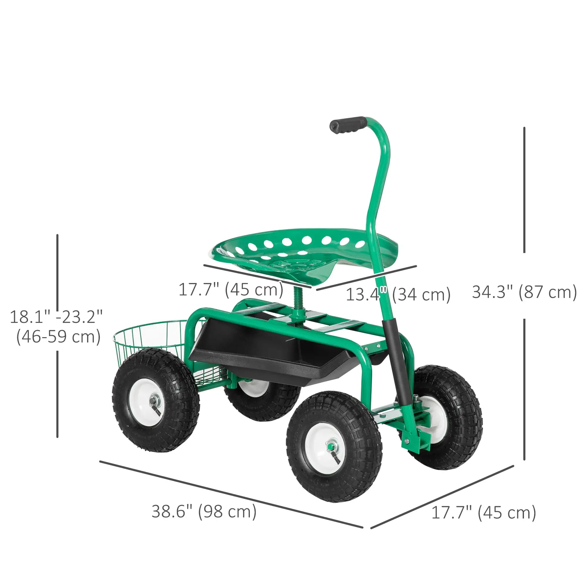 Garden Scooter, Rolling Cart, Adjustable Seat, Tool Tray, Bucket Basket, Green, Black Garden Accessories at Gallery Canada