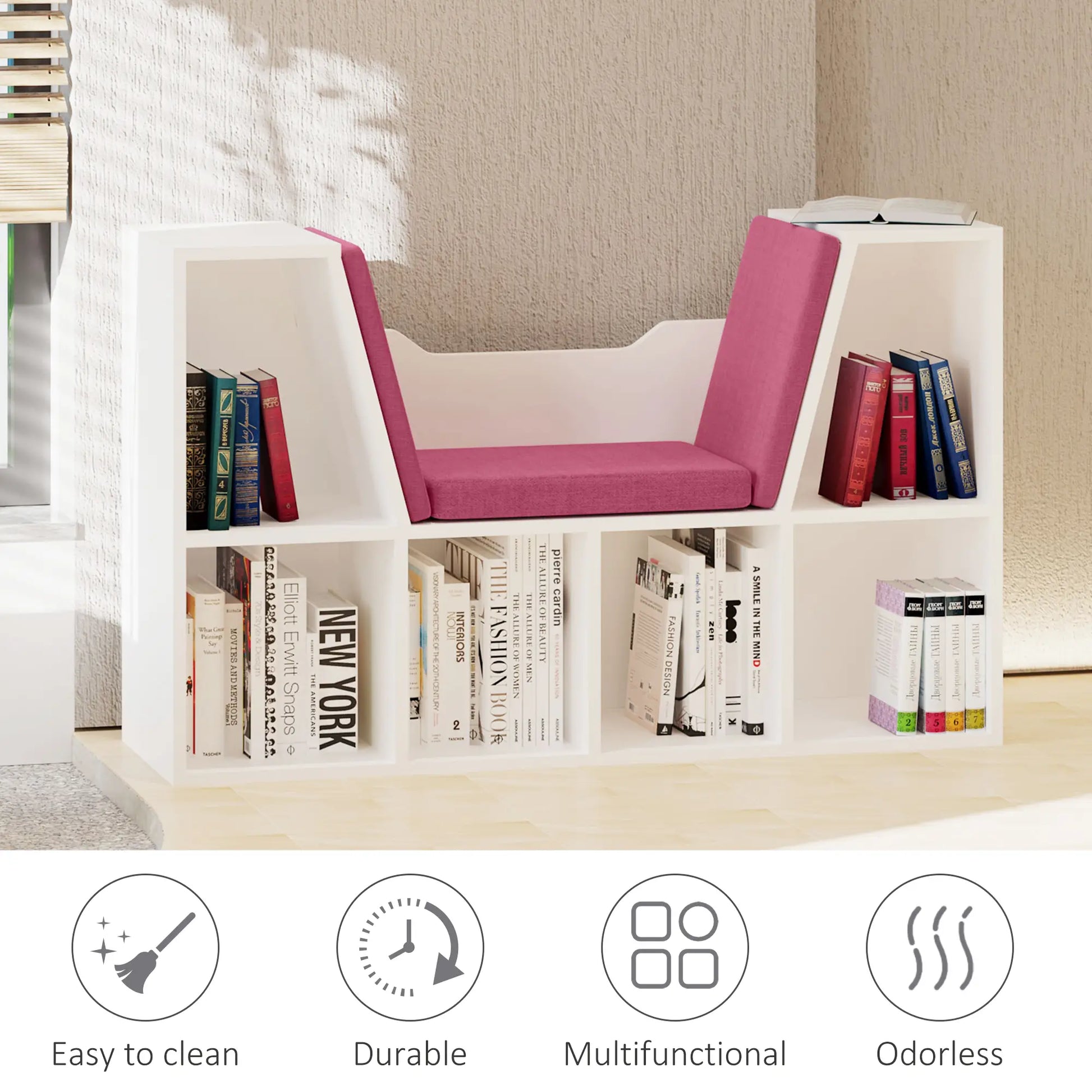 6-Cubby Bookcase with Seat Cushion, Cube Storage Shelf, Pink Small Bookshelves at Gallery Canada