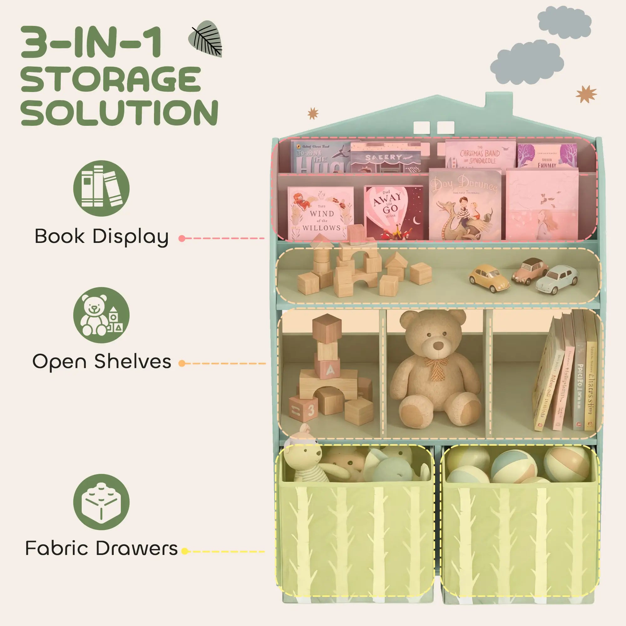 Kids Bookshelf With Storage, Toy Storage Unit, Green Baby & Kids Storage at Gallery Canada