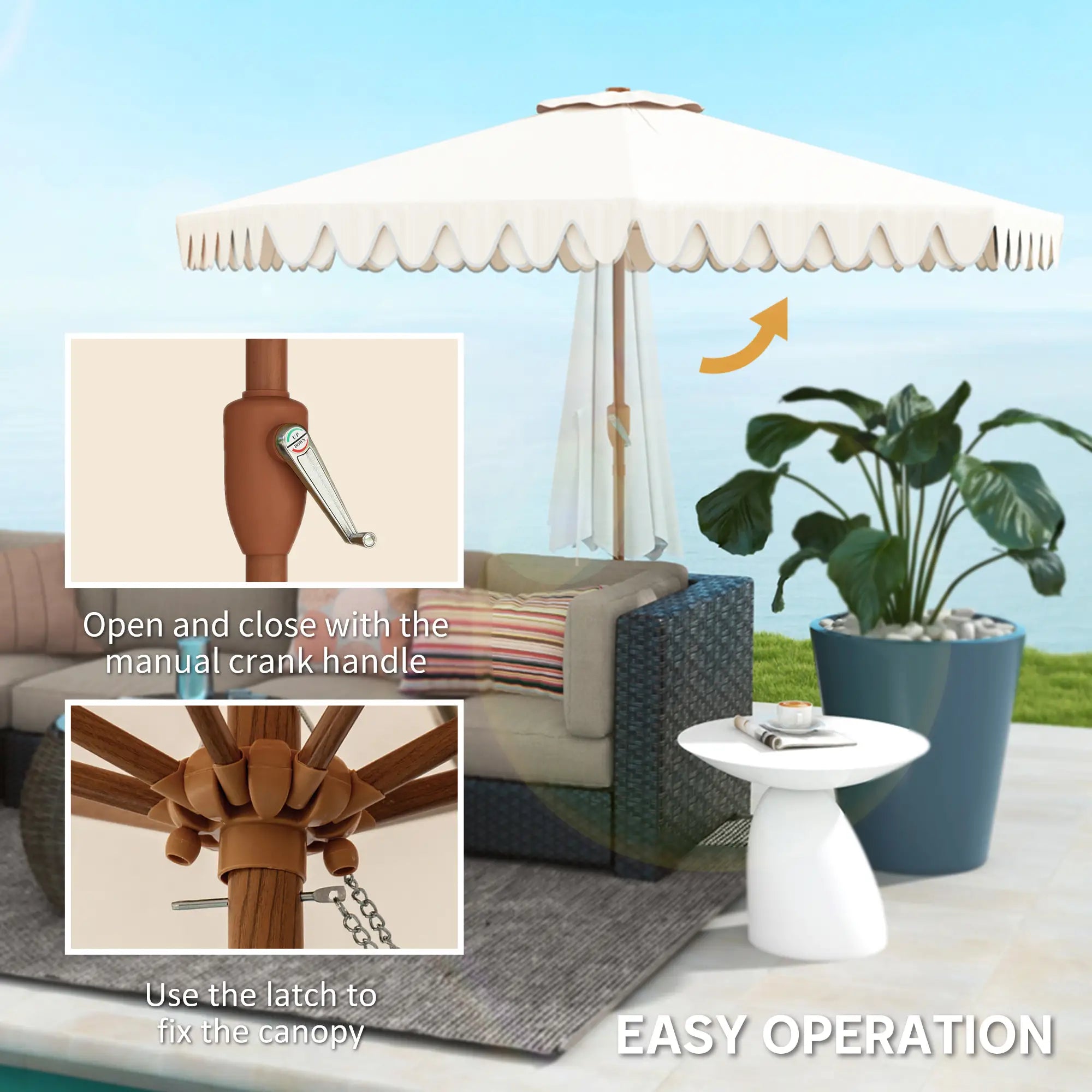 9 ft Outdoor Patio Umbrella, Push Button Tilt Crank, Cream White Sun Umbrellas at Gallery Canada