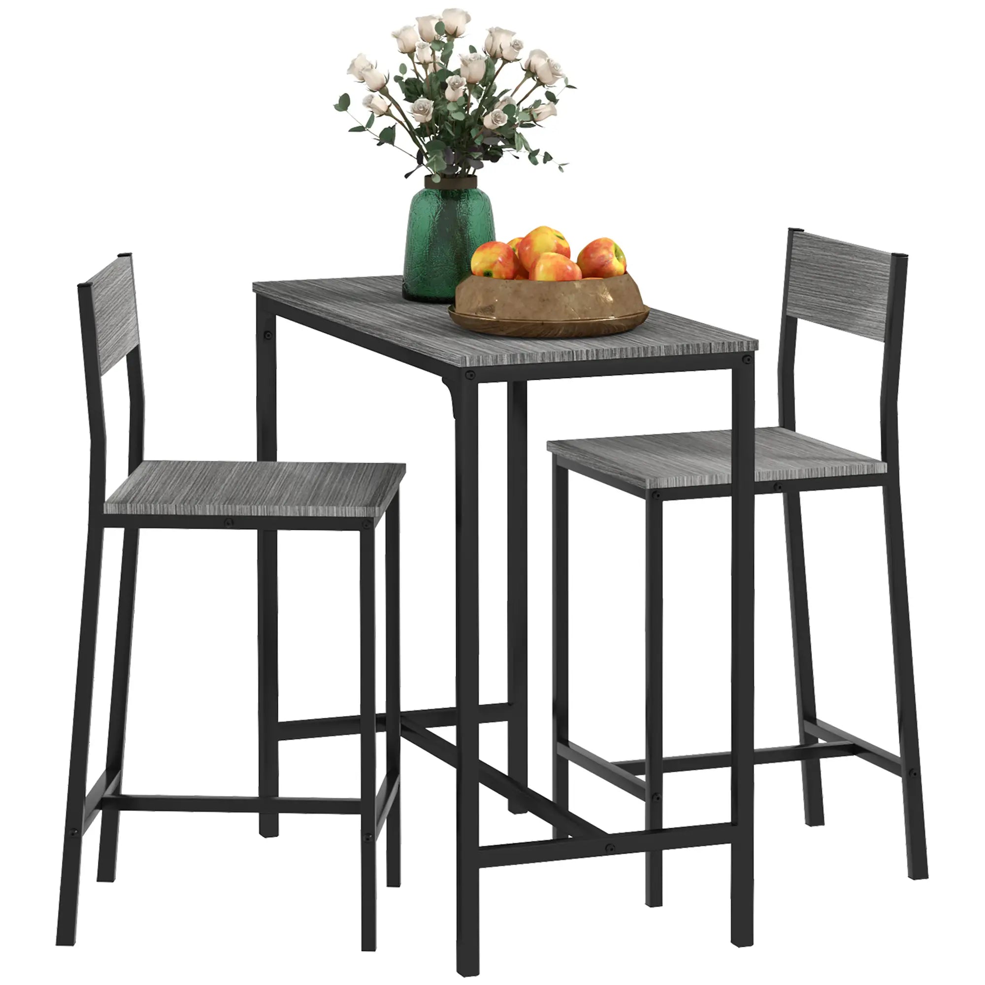 Industrial Bar Table Set, 3 Piece Counter Height, 2 High Back Stools, Grey Bar Sets at Gallery Canada