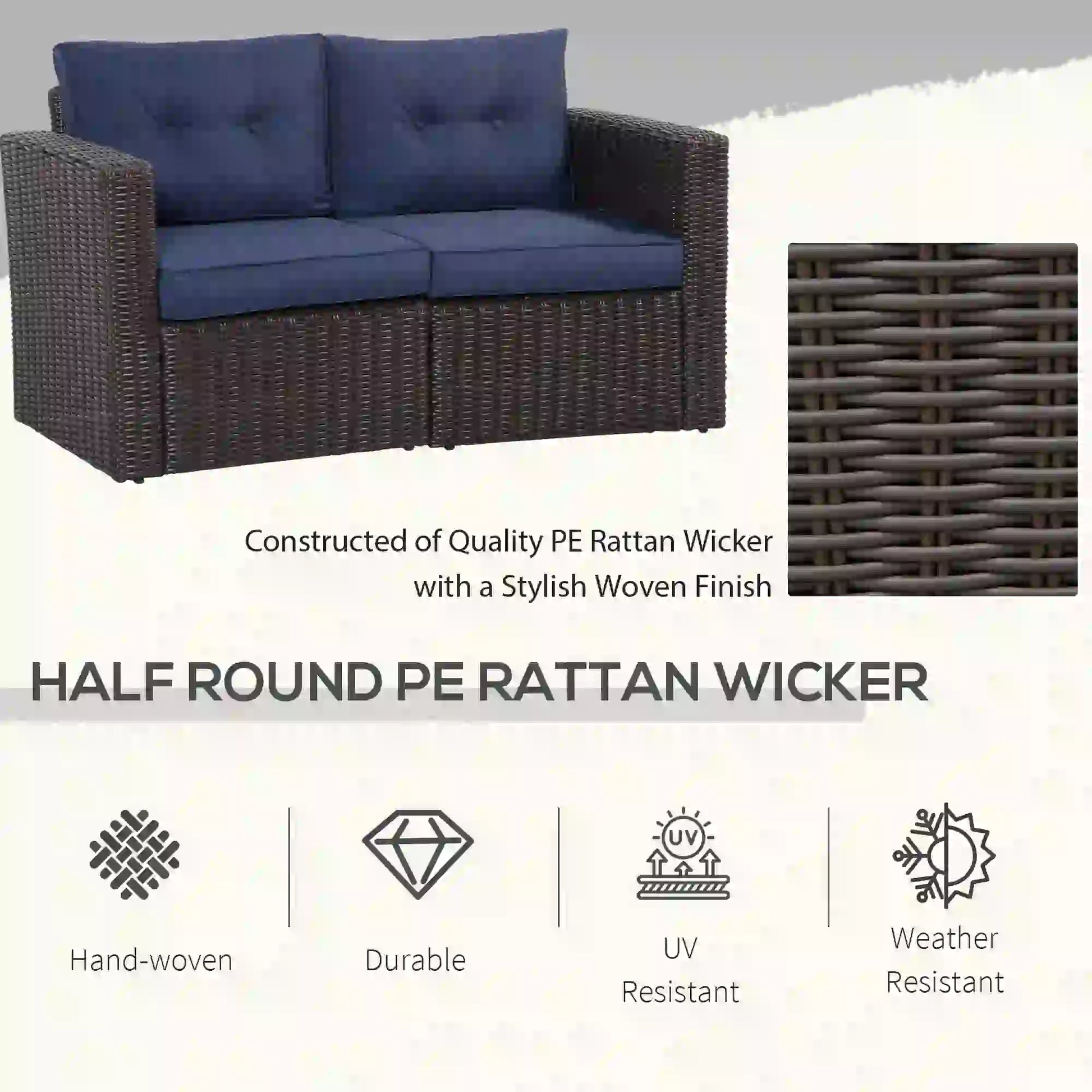 2 Pcs Patio Furniture Set, Wicker Corner Sofa, PE Rattan, Dark Blue Patio Furniture Sets at Gallery Canada