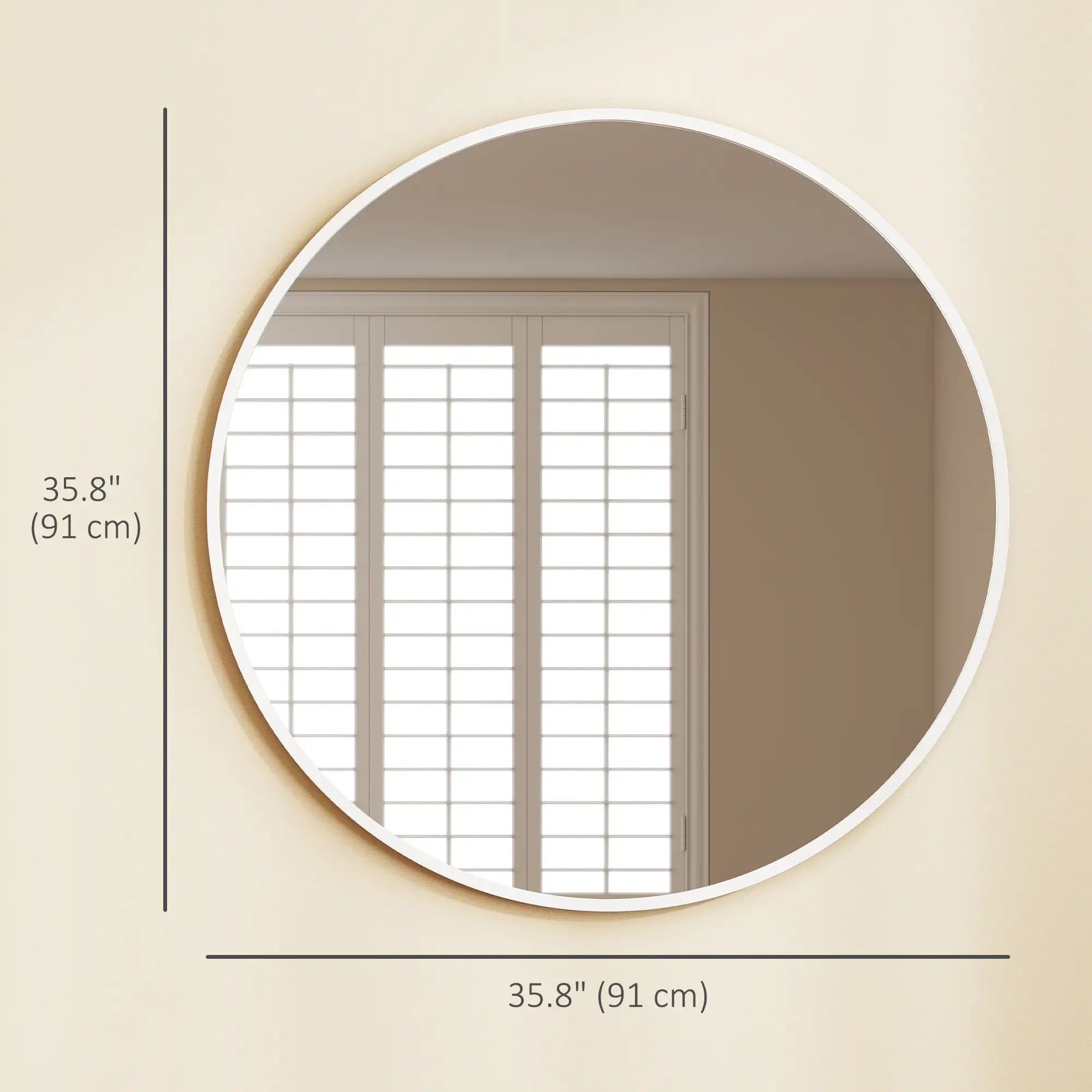 36" Round Mirror, Metal Frame, Bathroom Wall Mirror, White