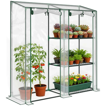 Mini Greenhouse, 3 Shelves, 2 Roll-Up Doors, 56.3" x 17.7" x 59.4", Clear Portable Greenhouses at Gallery Canada