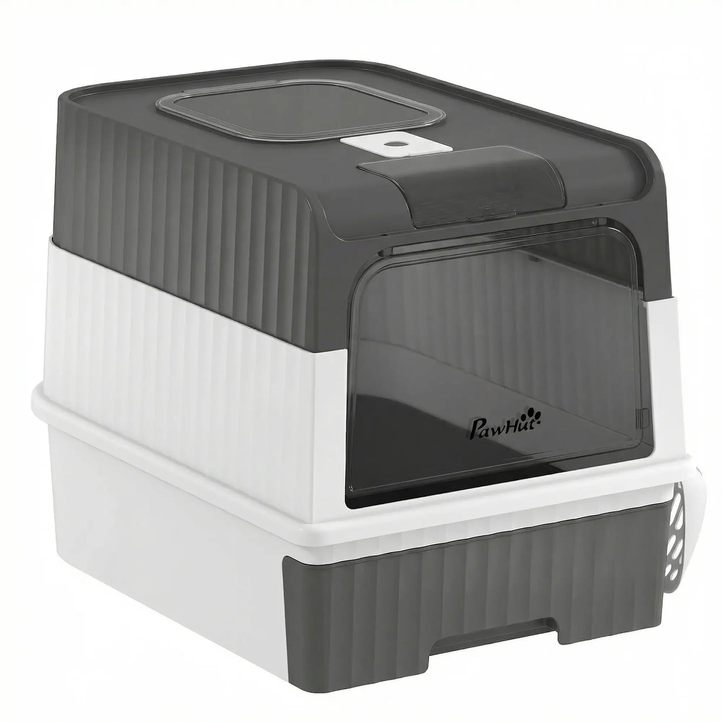 Enclosed Cat Litter Box with Drawer, Scoop, Grey