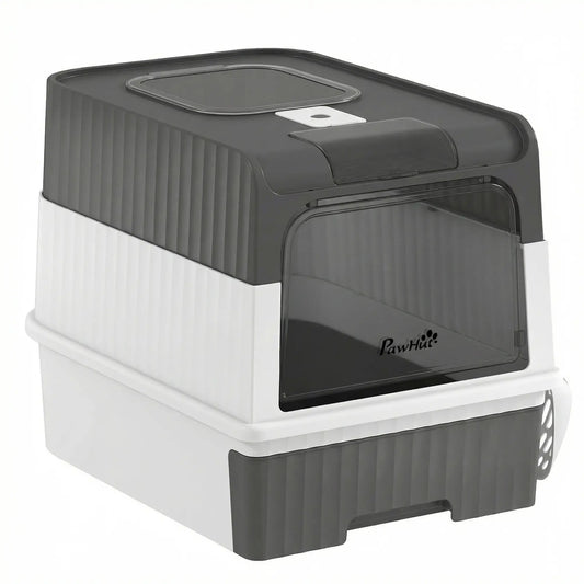 Enclosed Cat Litter Box with Drawer, Scoop, Grey Cat Litter Box Enclosures Grey, White, Black at Gallery Canada