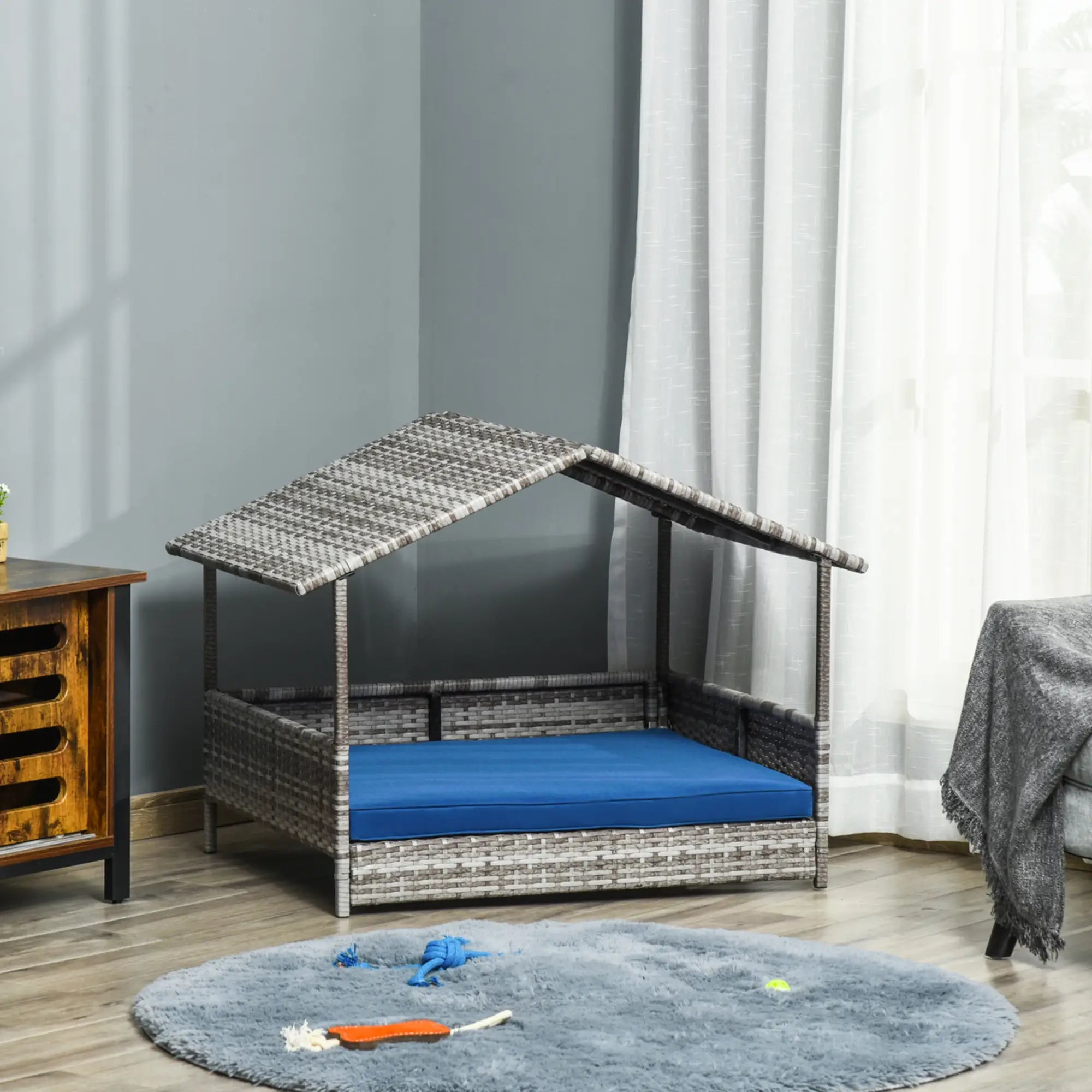 Wicker Pet House Dog Bed for Indoor/Outdoor Rattan Furniture with Cushion Houses, Kennels & Pens at Gallery Canada