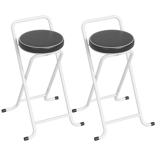 Foldable Bar Stools Set Of 2, PU Cushioned Seat, Footrest, Black Bar Stools Black at Gallery Canada