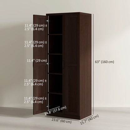63" Kitchen Storage Cabinet, 5-Tier Pantry with Doors, Adjustable Shelves, Dark Brown Kitchen Pantry Cabinets at Gallery Canada