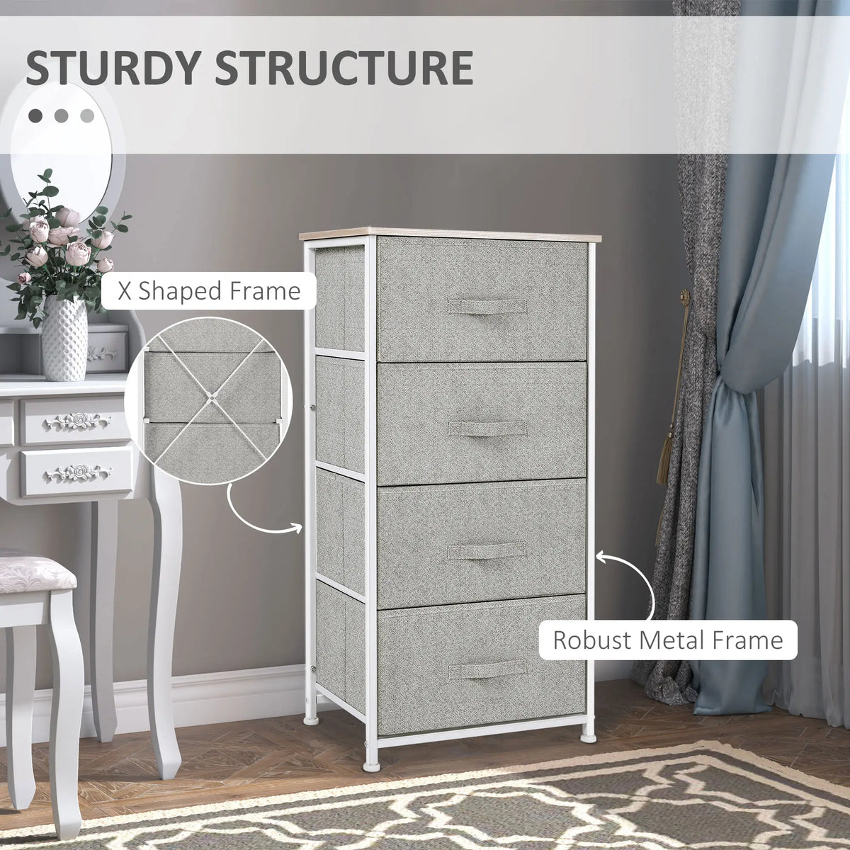 Linen Drawer Cabinet, 4 Removable Drawers, Adjustable Feet, White Storage Cabinets at Gallery Canada