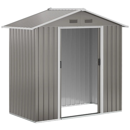 6.5x3.5ft Metal Garden Shed, Outdoor Tool Storage, Double Sliding Doors, Vents, Grey Sheds at Gallery Canada