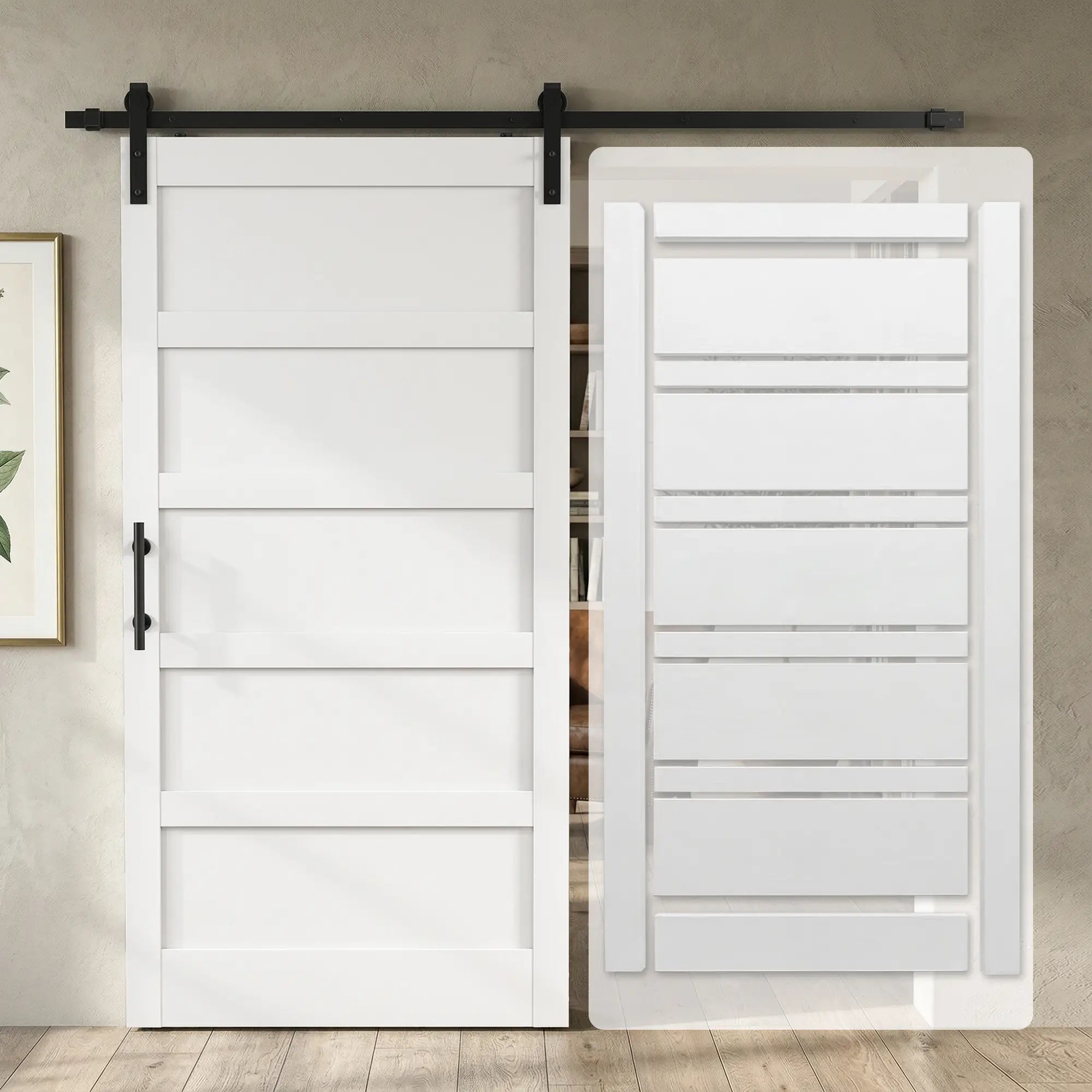 42x84 Sliding Barn Door Kit, Shaker Style, Wood Grain, White Door Hardware at Gallery Canada