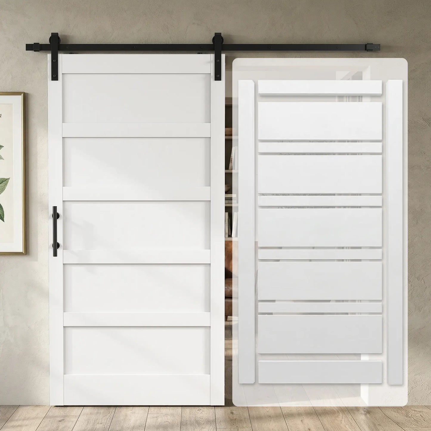 42x84 Sliding Barn Door Kit, Shaker Style, Wood Grain, White Door Hardware at Gallery Canada