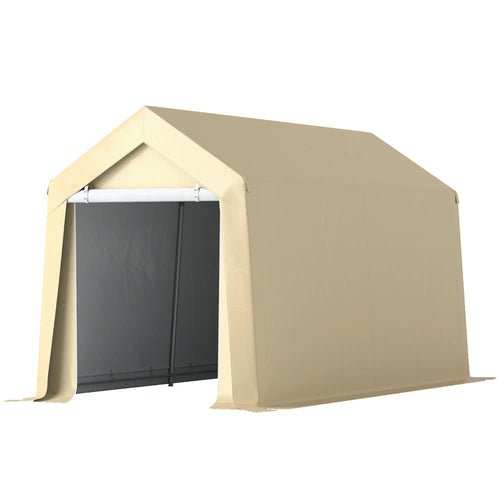 7' x 12' Outdoor Storage Shed, Portable Garage, Roll-up Door, Beige