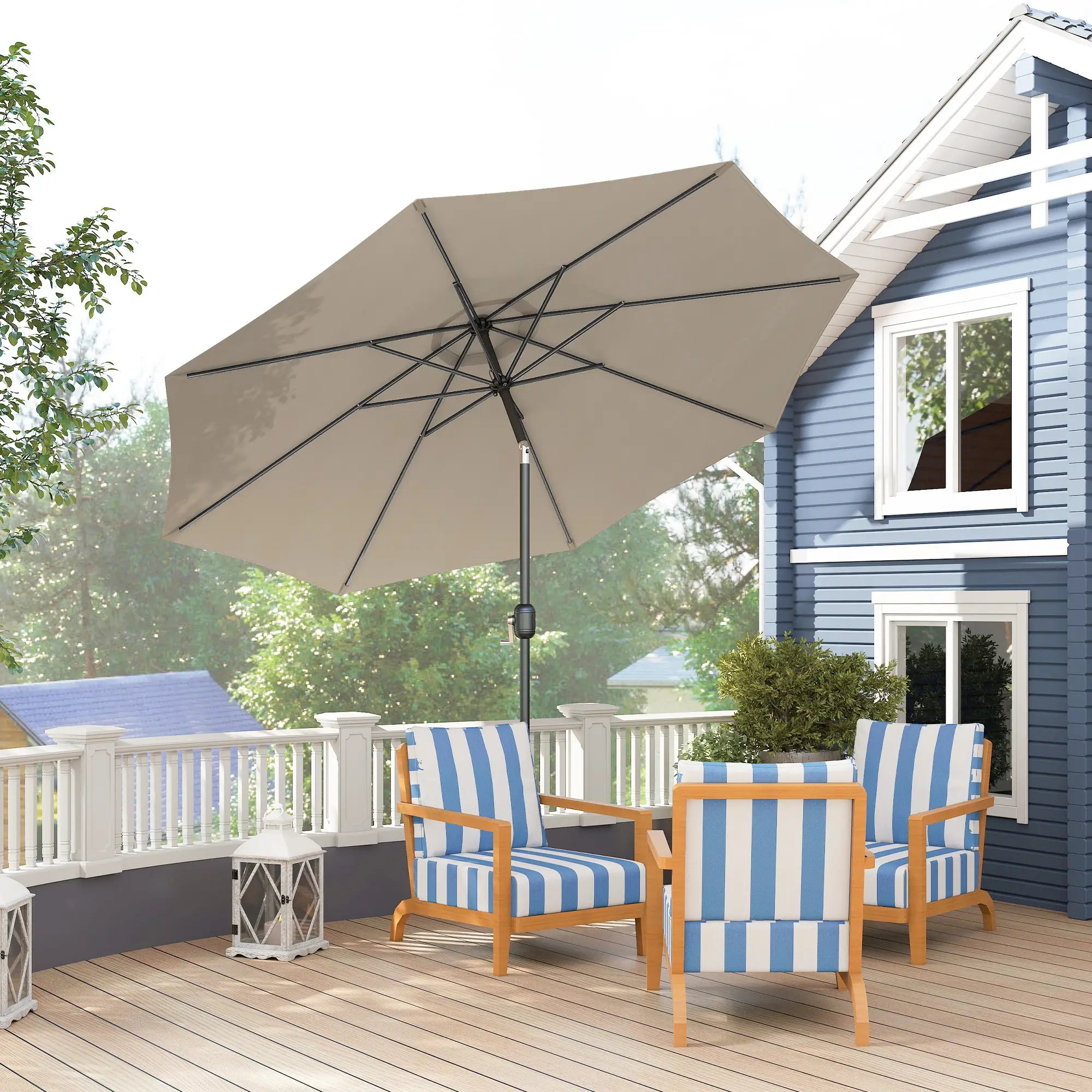 10' x 8' Round Patio Umbrella, Crank Handle, Tilt, Light Grey Sun Umbrellas at Gallery Canada