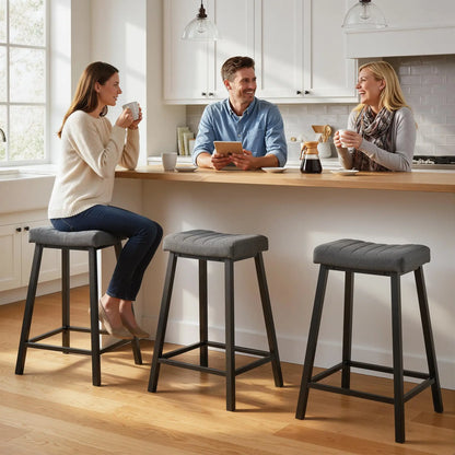 Set of 3 Velvet Bar Stools, Curved Seat with Footrest, Grey Bar Stools at Gallery Canada