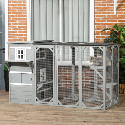 Wooden Cat Catio, 76"L Outdoor Cat House, Asphalt Roof, Light Grey Outdoor Cat Enclosures at Gallery Canada