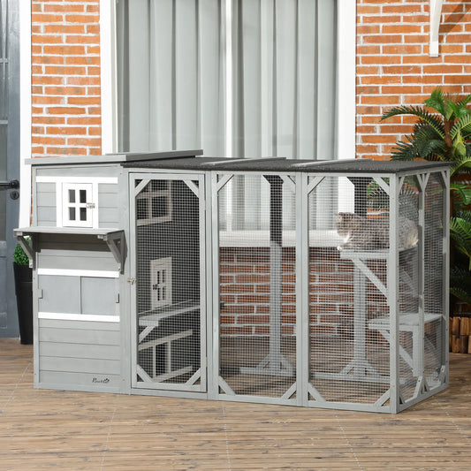 Wooden Cat Catio, 76"L Outdoor Cat House, Asphalt Roof, Light Grey Outdoor Cat Enclosures White, Light Grey, Black at Gallery Canada