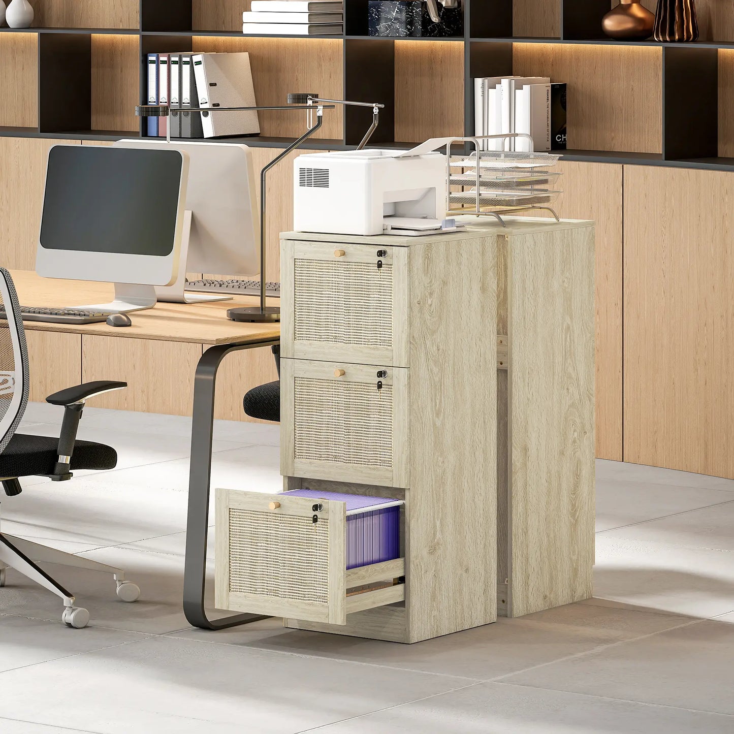 3 Drawer Filing Cabinet with Lock, Boho File Cabinet, A4 Letter Size, Oak Office Cabinets & Cupboards at Gallery Canada