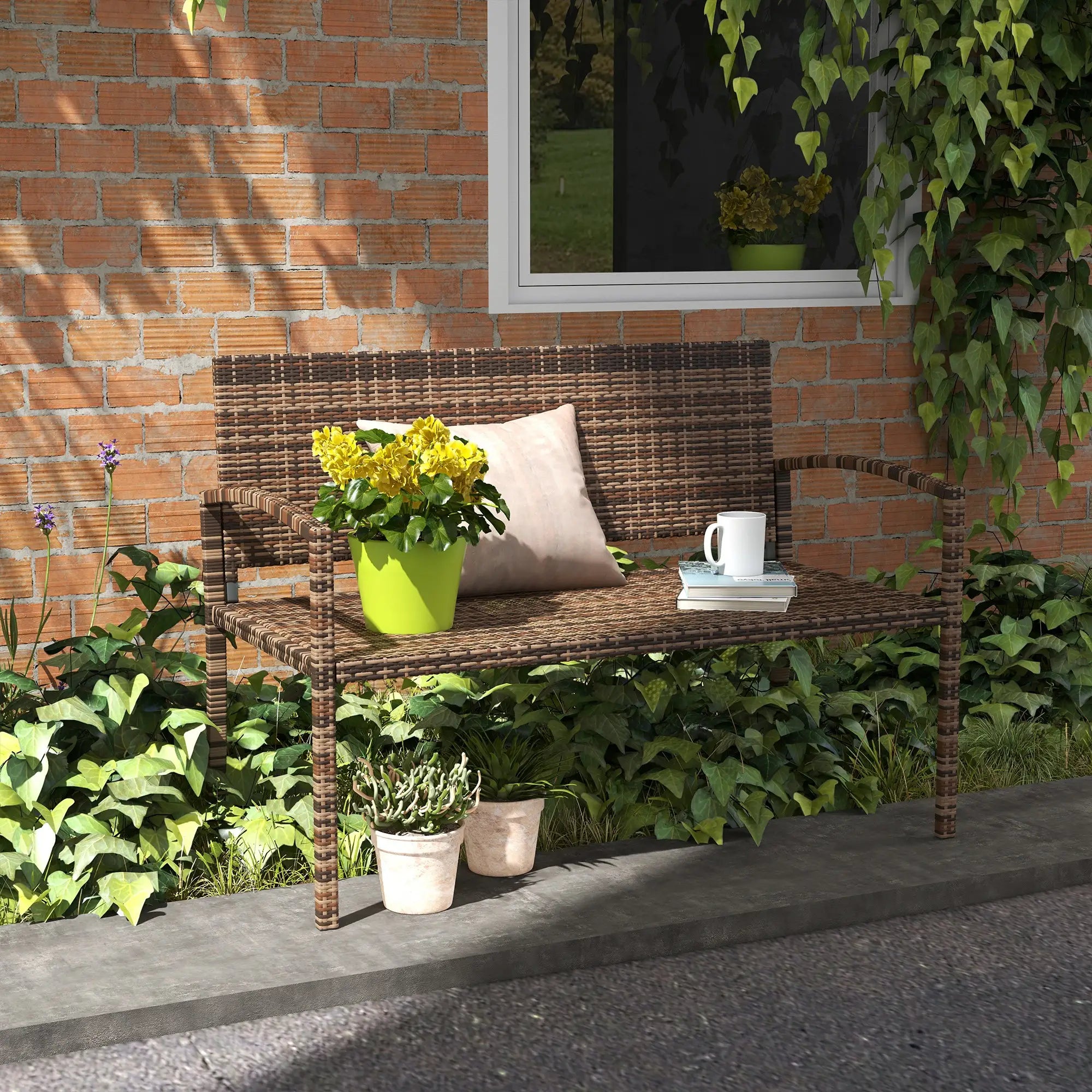 Rattan Loveseat Garden Chair With Armrests, Brown Patio Chairs at Gallery Canada