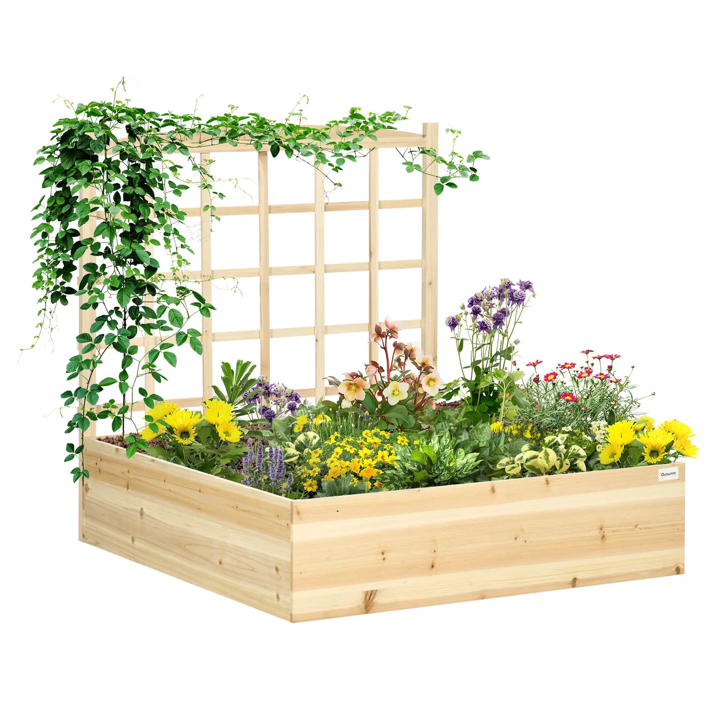 Wood Planter Box with Trellis, Raised Garden Bed, 43x46x47, Natural Wooden Planter Boxes Natural at Gallery Canada