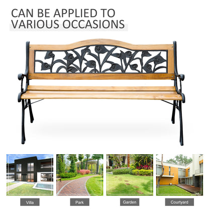 50" 2-Seater Garden Bench, Cast Iron Wooded Loveseat, Natural Outdoor Benches at Gallery Canada