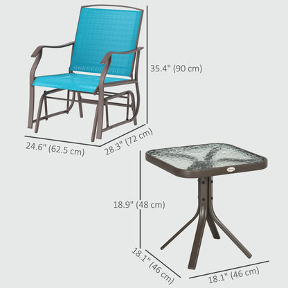 3 Piece Patio Glider Set, Breathable Mesh Seat, Glass Top Table, Blue Outdoor Gliders at Gallery Canada