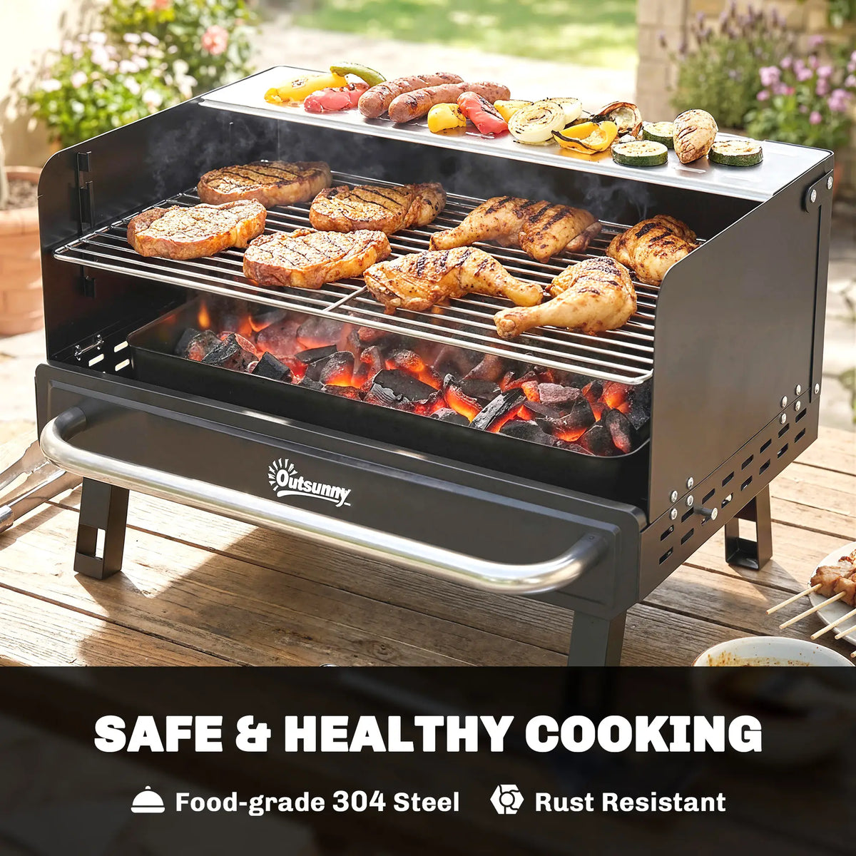 Charcoal BBQ Grill, Portable with Adjustable Grates, Foldable Legs, Black Charcoal BBQ Grils at Gallery Canada