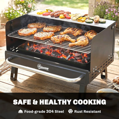 Charcoal BBQ Grill, Portable with Adjustable Grates, Foldable Legs, Black Charcoal BBQ Grils at Gallery Canada