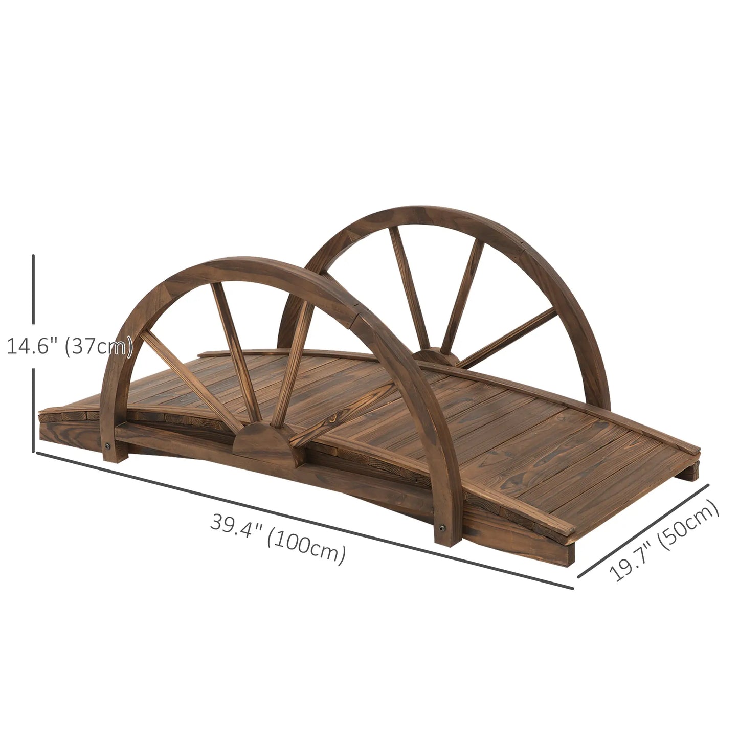 3.3ft Wooden Garden Bridge, Arc Stained Finish, Half Wheeled Railings Garden Bridges at Gallery Canada