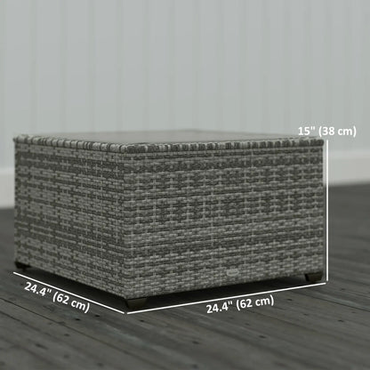 24.4" Patio Coffee Table, PE Rattan Outdoor Side Table, Tempered Glass Top, Light Grey Patio Side Tables at Gallery Canada