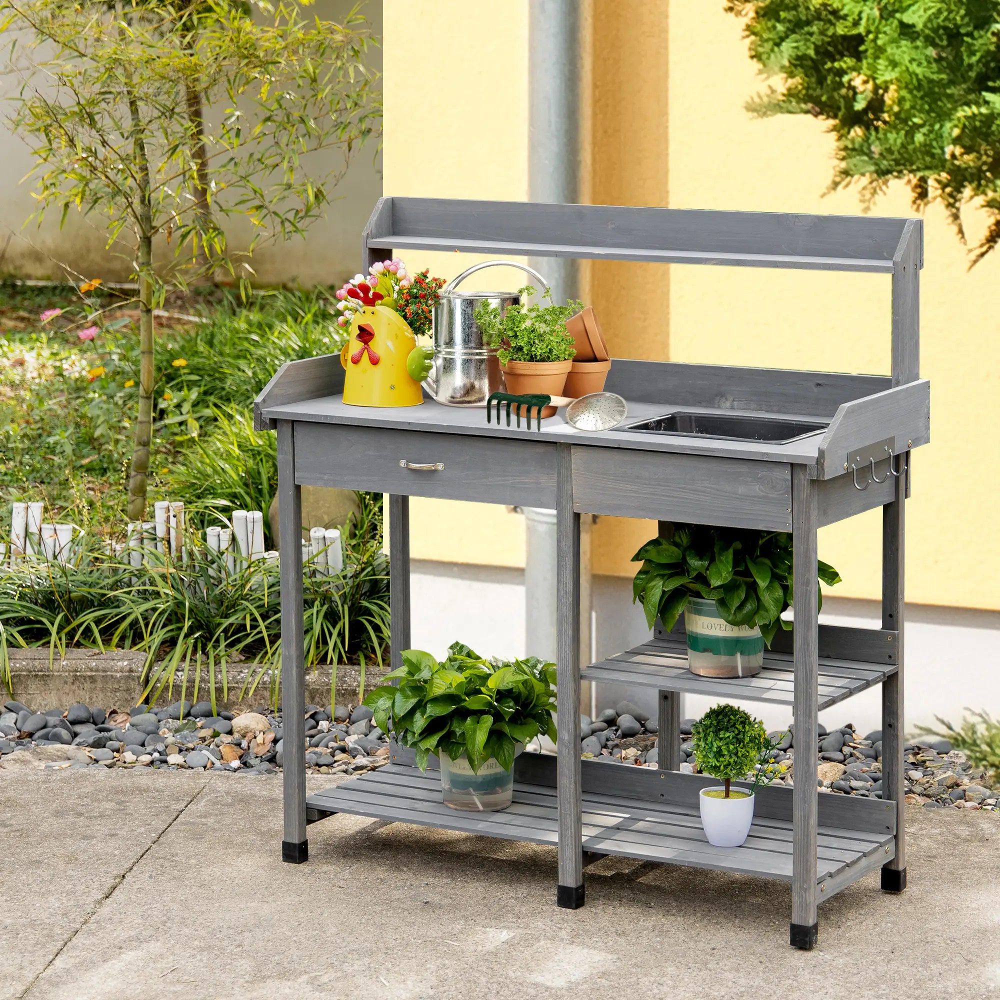 Potting Bench Table with Drawer, Removable Sink, Storage Shelves Potting Benches & Tables at Gallery Canada