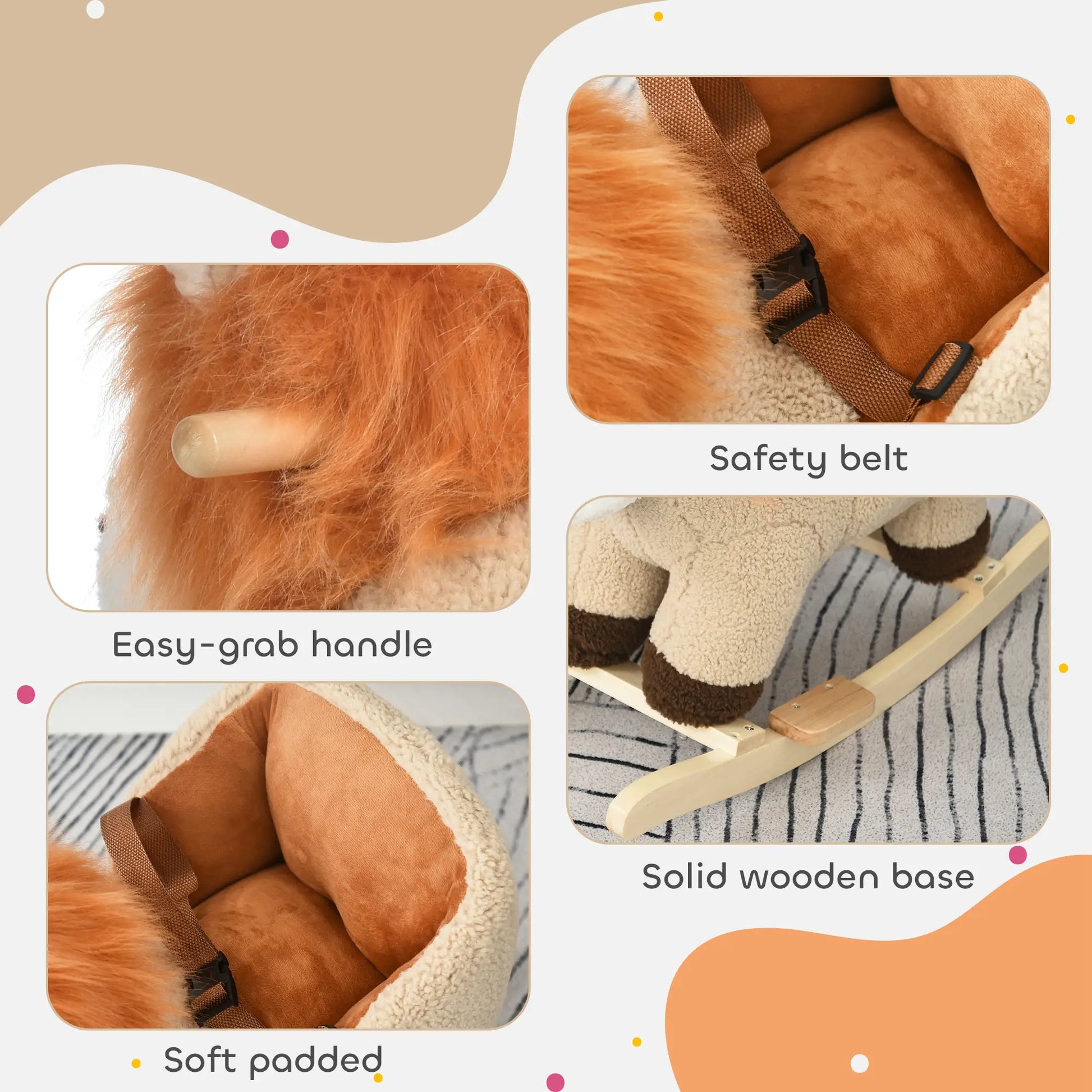 Baby Rocking Horse, Lion Design, Plush, Wooden, Sound, Seat Belt, 18-36 Months, Brown Rocking Horses at Gallery Canada