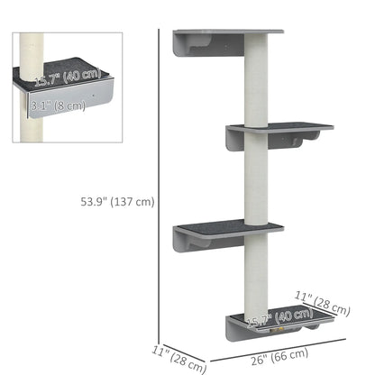 Wall-Mounted Cat Shelf, 4 Platforms, 3 Scratching Posts, Light Grey Cat Climbing Wall at Gallery Canada
