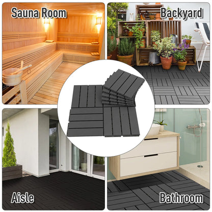 9 Pcs PP Interlocking Deck Tile, 12 x 12, Indoor Outdoor, Black Deck Tiles at Gallery Canada