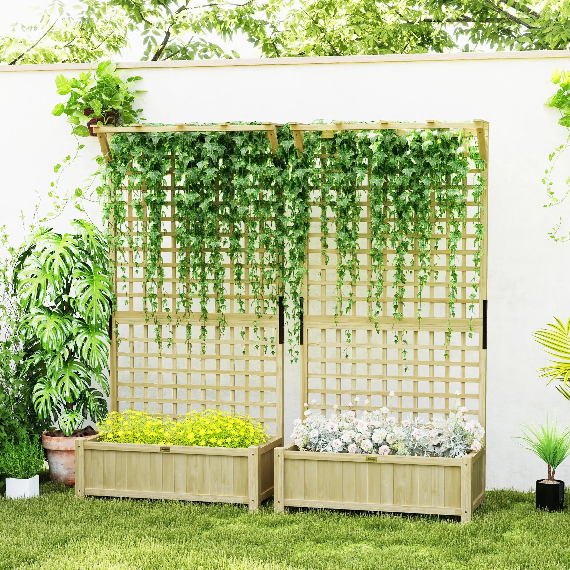 Wood Planter With Trellis For Climbing Plants, Raised Garden Bed Wooden Planter Boxes at Gallery Canada