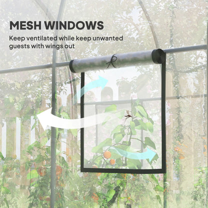 Polytunnel Greenhouse, Roll-Up Door, Mesh Window, 3 x 2 x 2 m, Clear