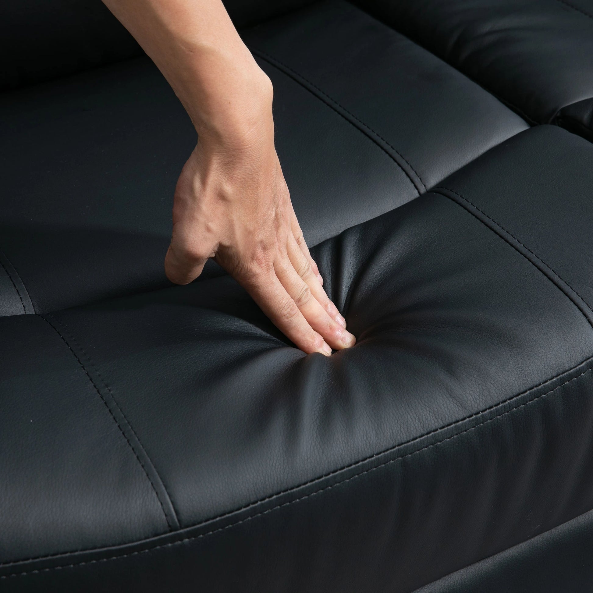 Double Reclining Loveseat, PU Leather Manual Recliner, Black 2-Seater Sofas at Gallery Canada