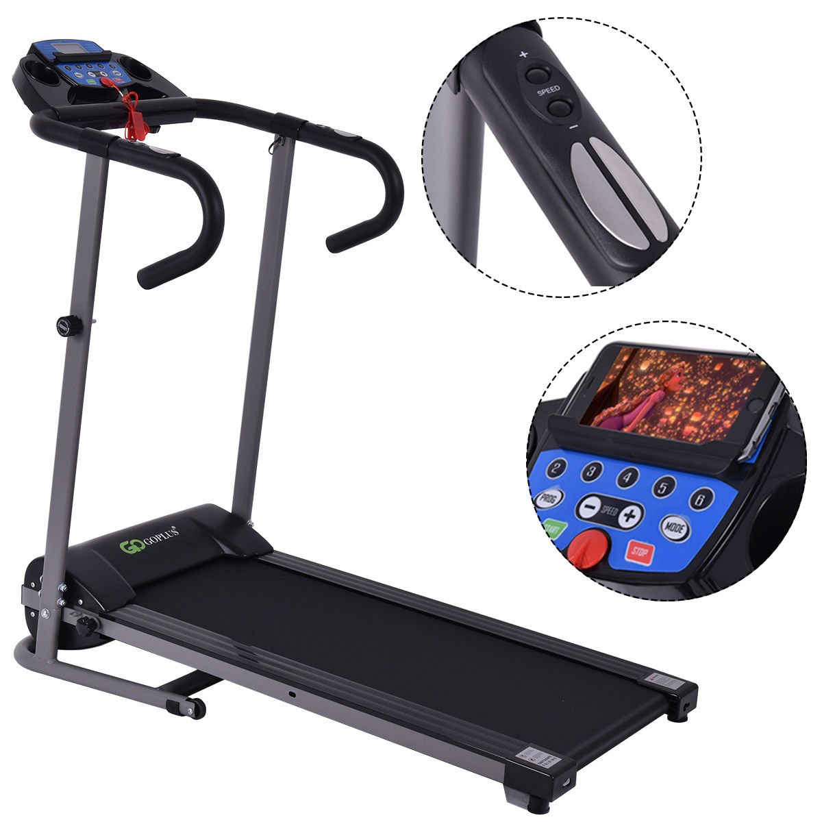 Electric Foldable Treadmill with LCD Display and Heart Rate Sensor, Black - Gallery Canada