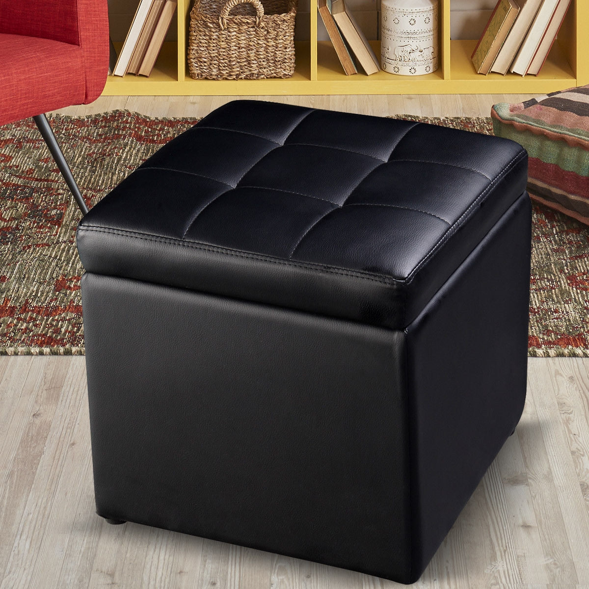 Foldable Cube Ottoman Pouffe Storage Seat, Black Ottomans at Gallery Canada