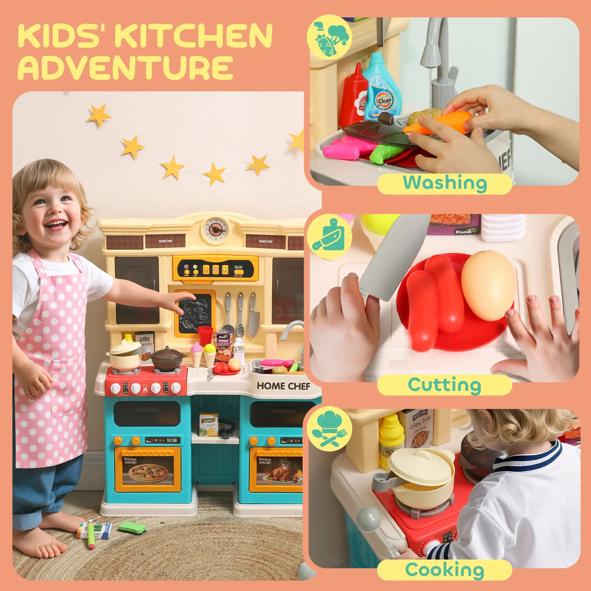 Kids Kitchen Playset with Lights, Sounds, Sink, Stove, Clock, Green Play Kitchen at Gallery Canada