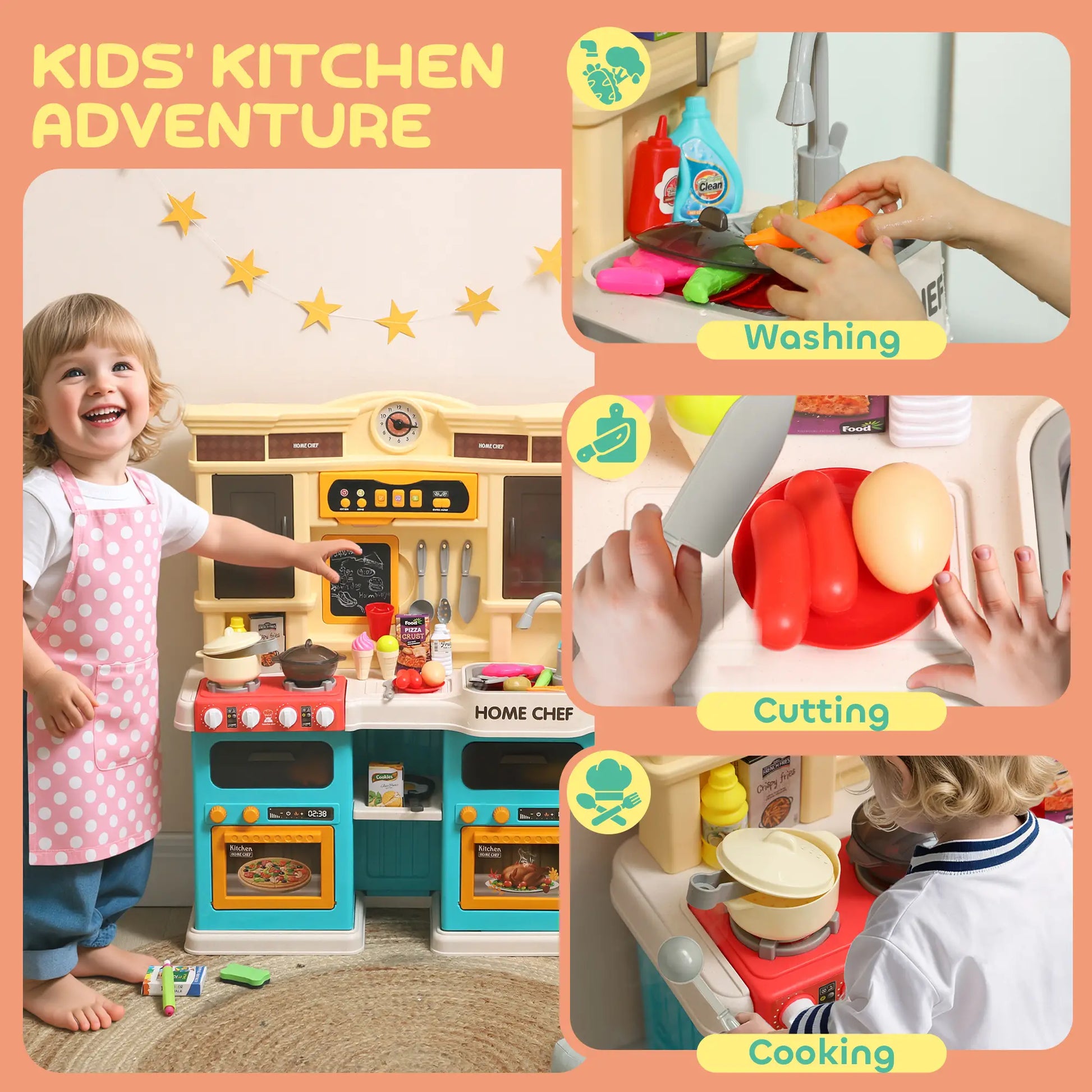 Kids Kitchen Playset with Lights, Sounds, Sink, Stove, Clock, Green Play Kitchen at Gallery Canada