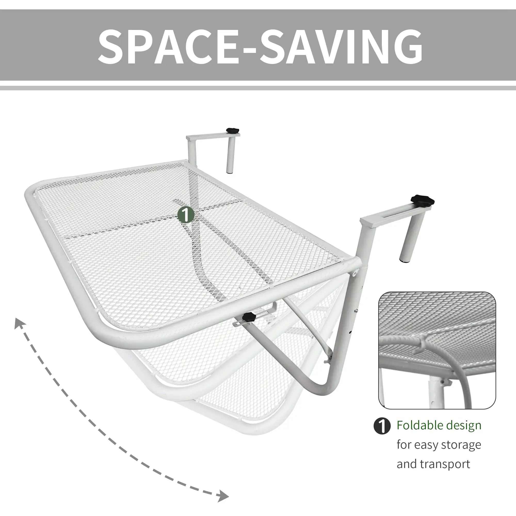 Adjustable Balcony Hanging Table, Metal Wall Desk, Outdoor Flower Stand, White Balcony Table Hanging at Gallery Canada