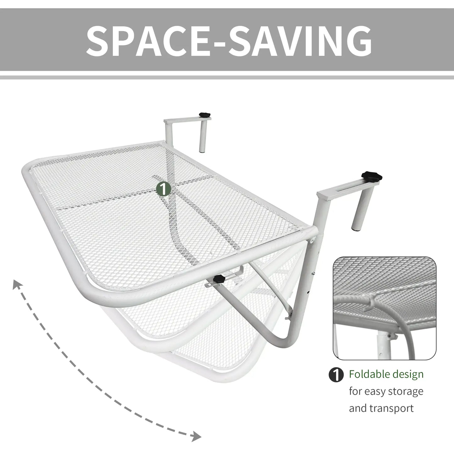Adjustable Balcony Hanging Table, Metal Wall Desk, Outdoor Flower Stand, White Balcony Table Hanging at Gallery Canada