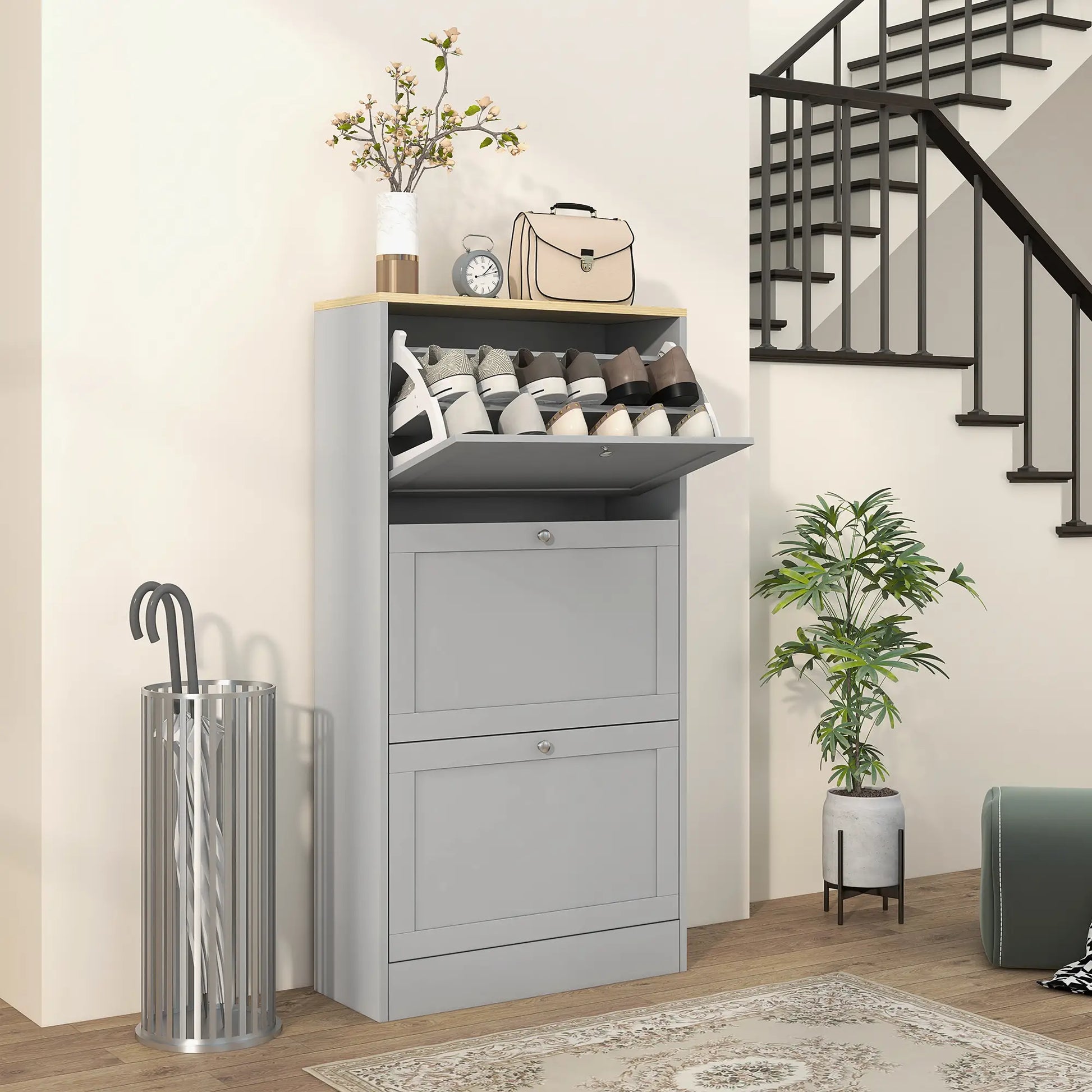 Modern Shoe Storage, 3 Flip Drawers, Adjustable Shelves, 18 Pairs, Grey Shoe Storage Cabinets & Racks at Gallery Canada